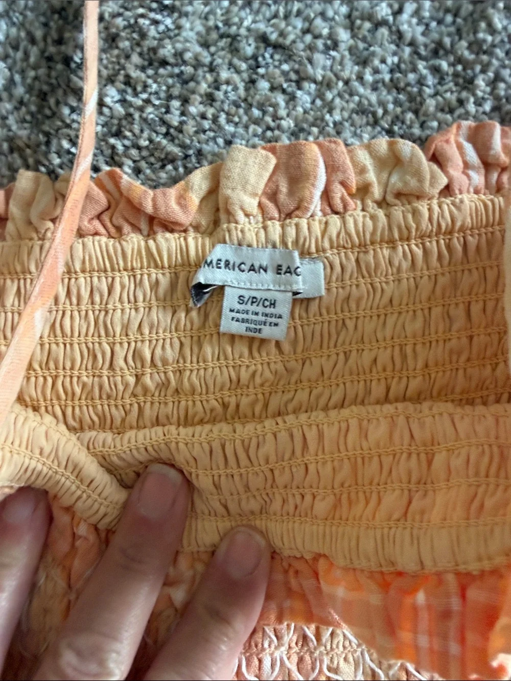 American Eagle Outfitters Cream and Orange Strapless Plaid Sundress
